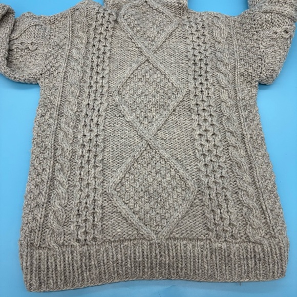 Fisherman’s Hooded 100% Wool Sweater Women’s Gray Large By Yarnia - Picture 5 of 9